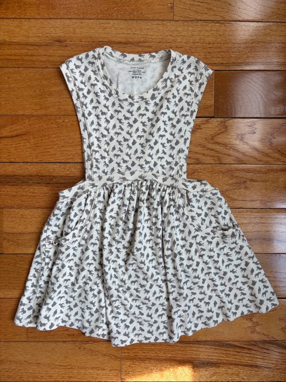 Cream Sleeveless Girls' Dress with Horse Print